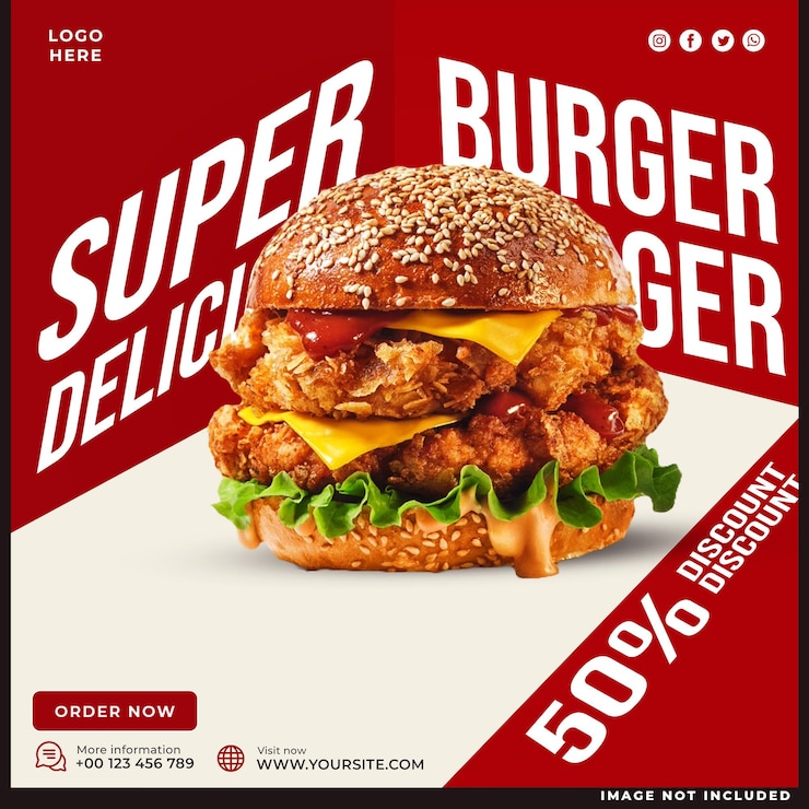 PSD post sui social di hamburger super delizioso