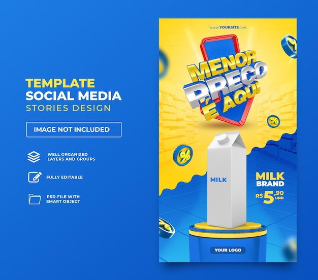 Post sui social media con il prezzo più basso nel rendering 3d portoghese per la campagna di marketing in brasile