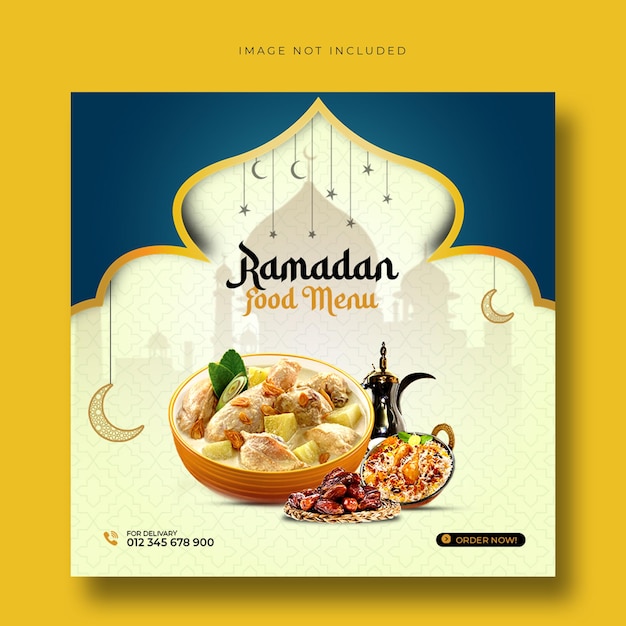 Post sui social media del menu del ristorante Ramadan PSD