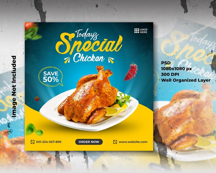 Post sui social media di promozione del ristorante del menu del cibo e modello di progettazione di banner web