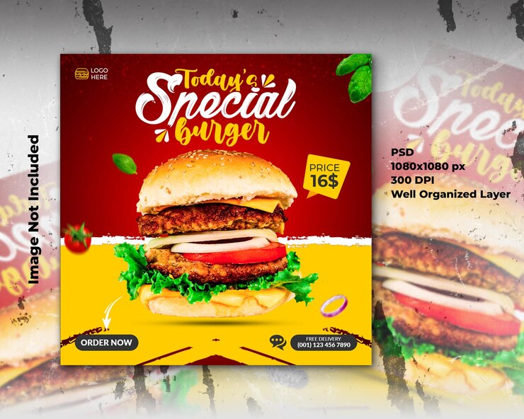 Post sui social media di promozione del ristorante del menu del cibo e modello di progettazione di banner web