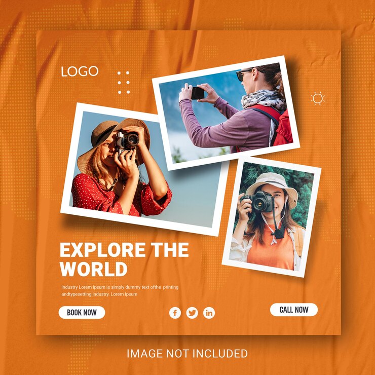 Post sui social media di viaggi e turismo e banner di promozione dei viaggi