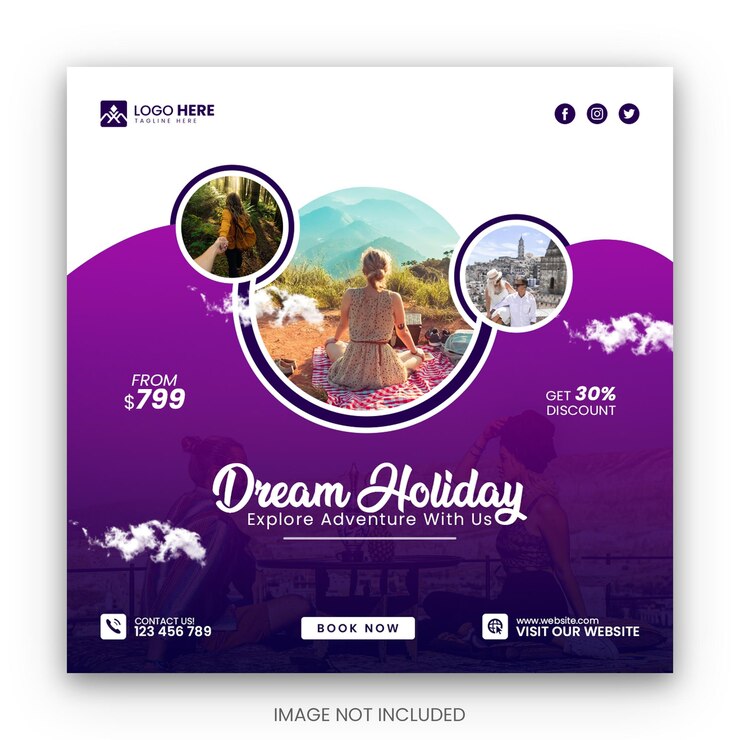 Post sui social media di viaggio Post Instagram o modello di banner web quadrato