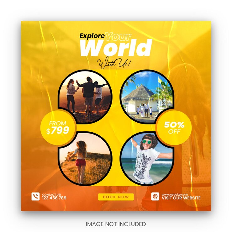 Post sui social media di viaggio Post Instagram o modello di banner web quadrato