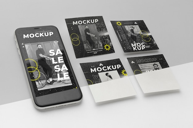 Post sui social media e mock-up di smartphone