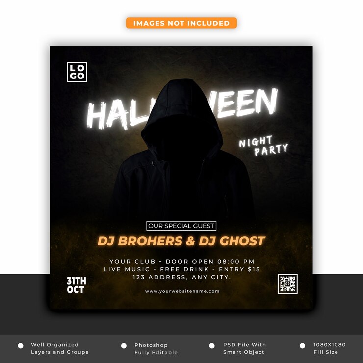 Post sui social media per la festa di Halloween Invito alla festa notturna horror di Halloween