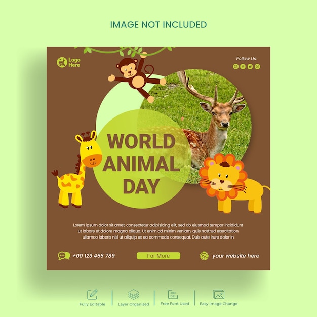 Post sui social media per la giornata mondiale della fauna selvatica e volantino quadrato o design del modello di banner web