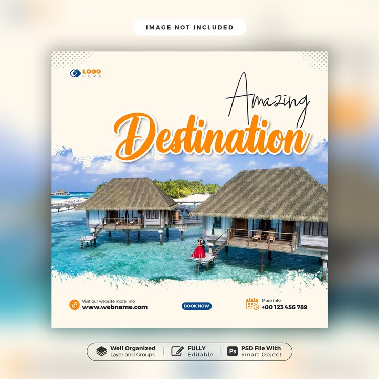 Post sui social media per viaggi e vacanze in tour e design creativo di banner web