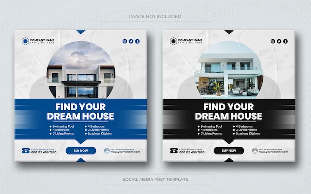 Posta di media sociali di vendita casa immobiliare e modello di banner web