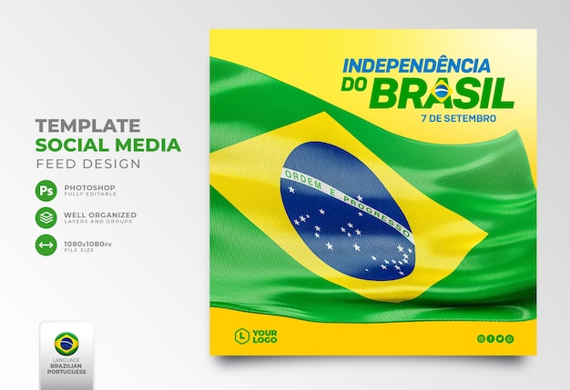 Posta sui social media Independence Day Brasile in 3d render portoghese