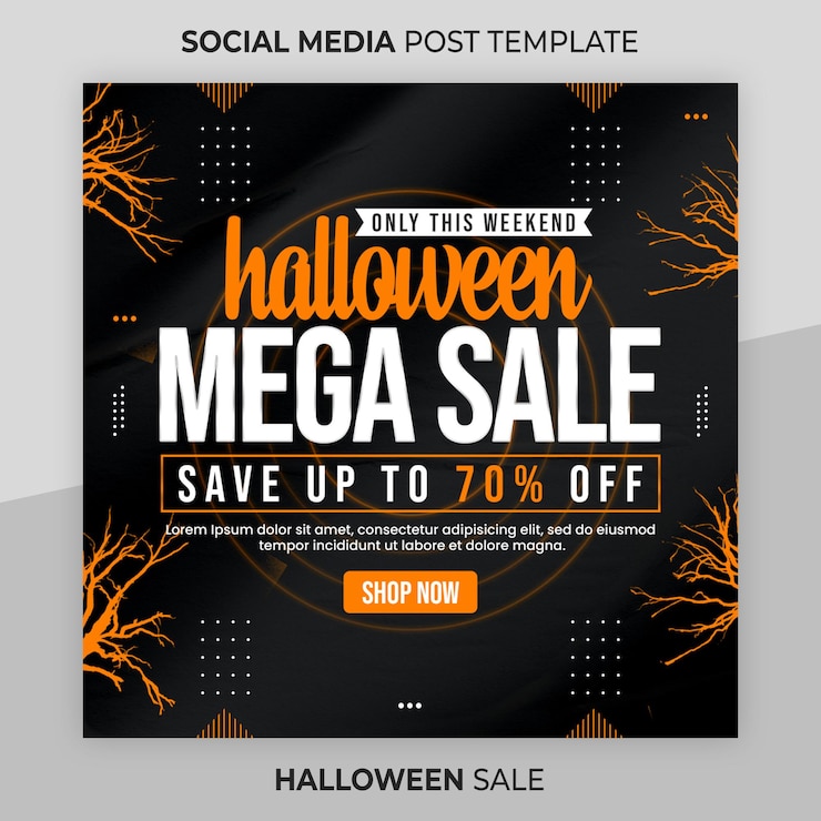 PSD postagem de halloween no instagram ou modelo de banner quadrado da web