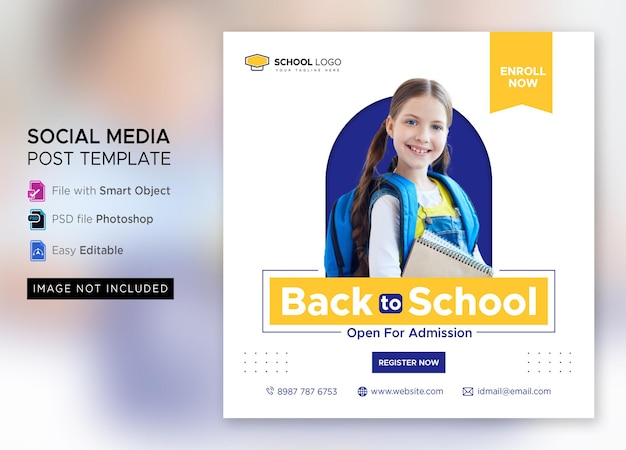 Postagem de marketing de admissão de volta às aulas em mídia social ou modelo de flyer quadrado Premium Psd