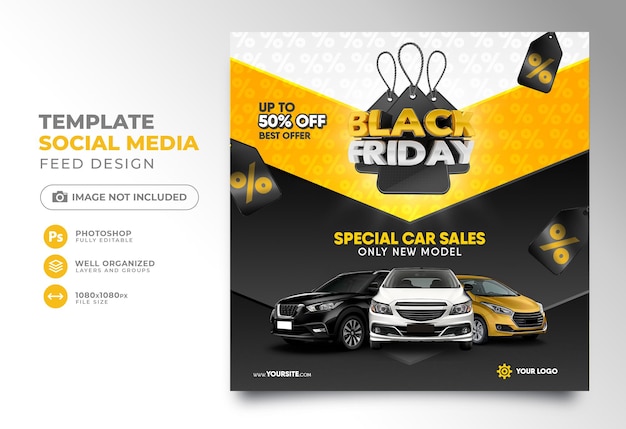 Postagem de mídia social Black Friday em renderização 3D para composição de design com 50 de desconto na oferta