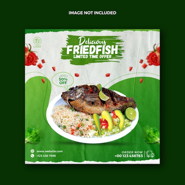 PSD postagem de mídia social da friedfish food para banner promocional da web no instagram e squire