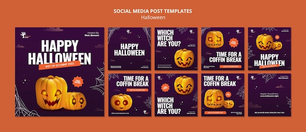 PSD postagem de mídia social de celebração de halloween realista