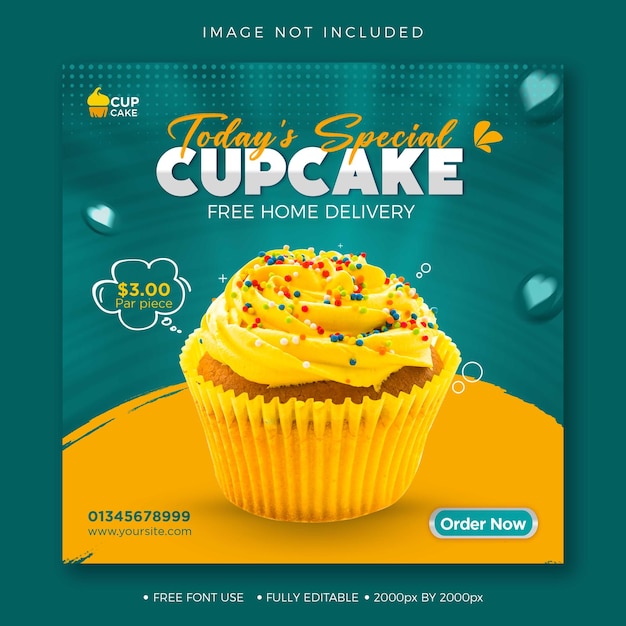 Postagem de mídia social de cupcake delicioso ou modelo PSD de banner do Instagram