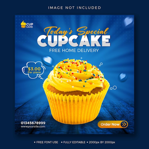 Postagem de mídia social de cupcake delicioso ou modelo PSD de banner do Instagram