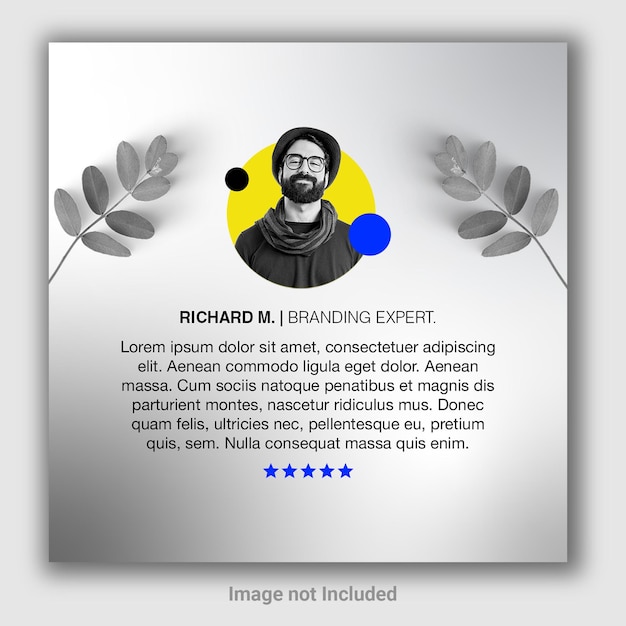 PSD postagem de mídia social de depoimento de avaliação do cliente e banner de postagem no instagram ou modelo de folheto quadrado