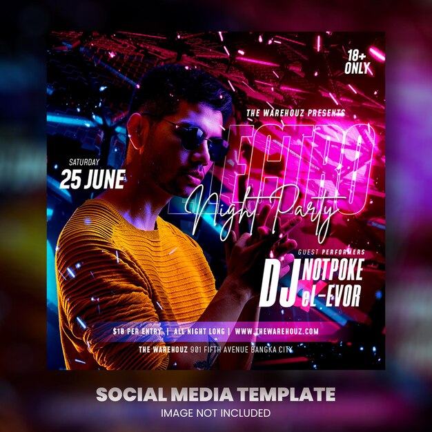 PSD postagem de mídia social de panfleto de festa de dj do clube e banner da web psd premium