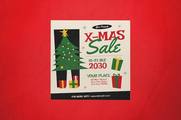 Postagem de mídia social de promoção de Natal bege de meados do século