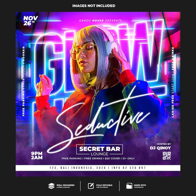Postagem de mídia social e banner da web para panfleto de festa de DJ