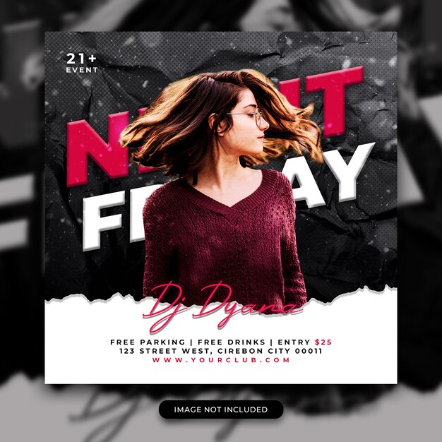 Postagem de mídia social e banner da web para panfleto de festa de DJ