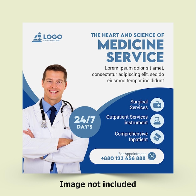 PSD postagem de mídia social médica e banner web design