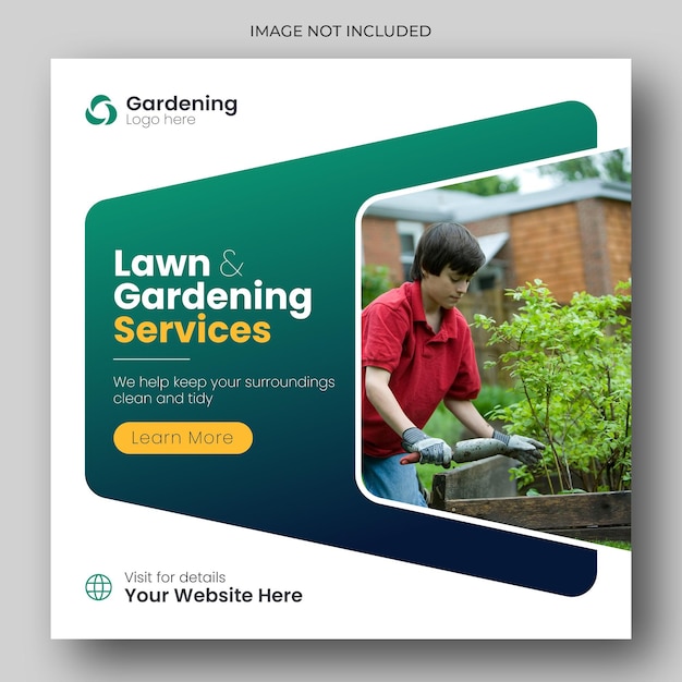 PSD postagem de mídia social para serviço de gramado ou jardinagem e modelo de banner da web
