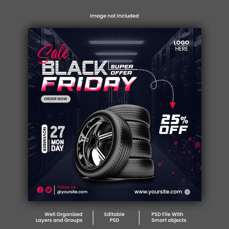 Postagem de mídia social PSD Black Friday e modelo de design de banner de venda com desconto