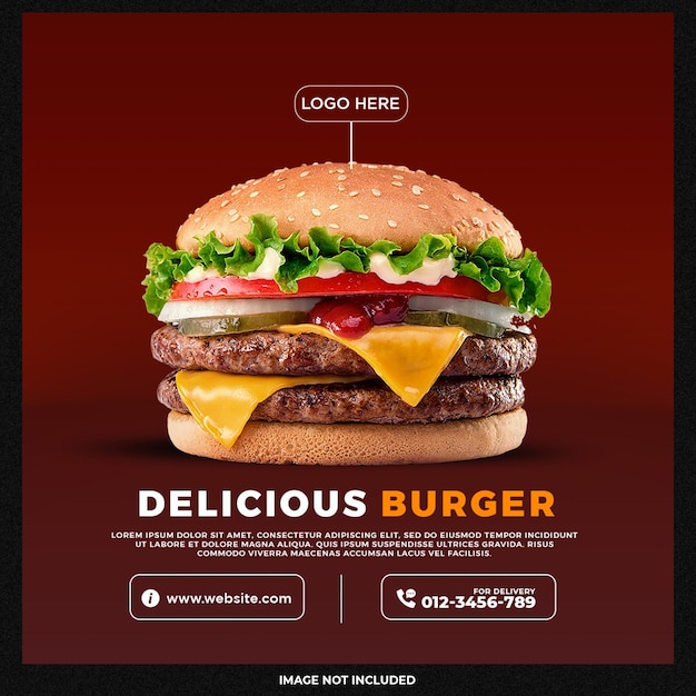 PSD postagem de modelo de mídia social de hambúrguer