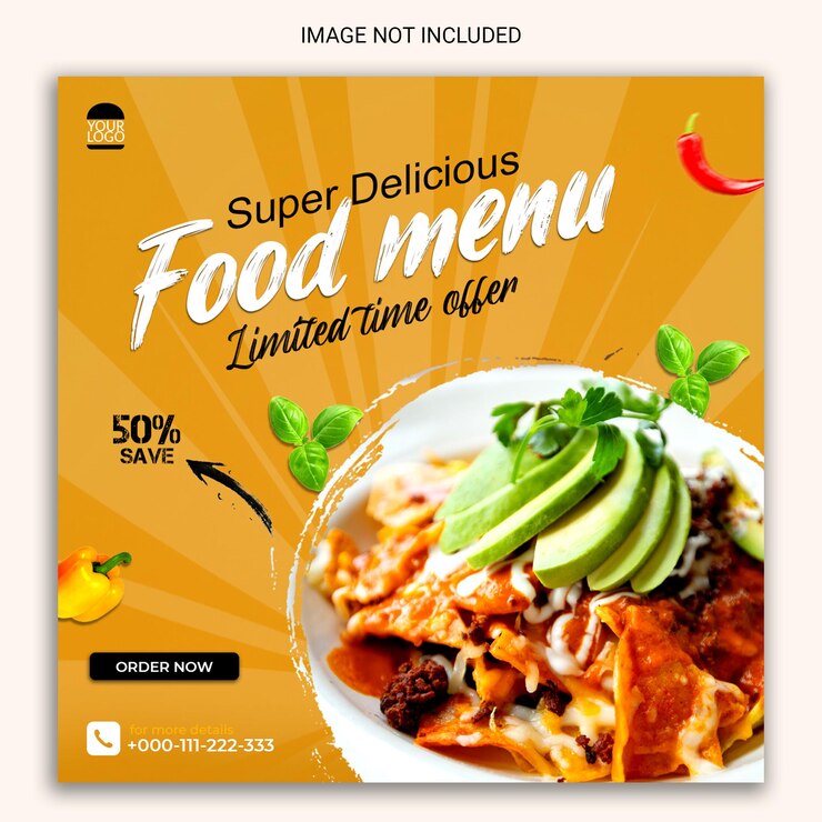 PSD postagem de promoção de mídia social de menu de comida super deliciosa