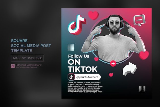 PSD postagem de promoção de mídia social square tiktok ou modelo de banner da web