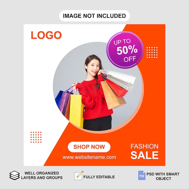 Postagem de venda de moda e roupas do PSD para redes sociais