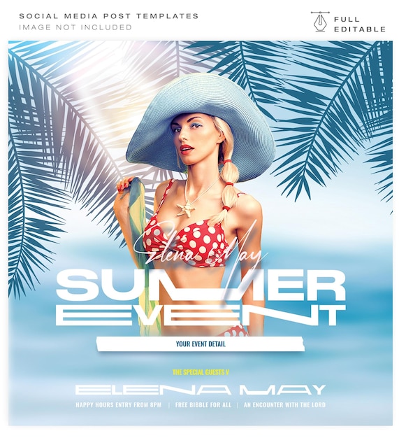 Postagem do instagram de folheto de mídia social de promoção de festa de verão
