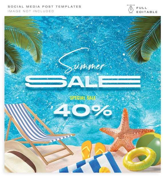 Postagem do instagram de folheto de mídia social de promoção de venda de verão