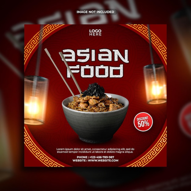 PSD postagem do instagram de promoção de menu de comida asiática ou modelo de mídia social de banner quadrado da web