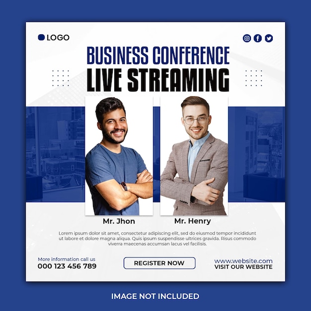 Postagem do instagram de transmissão ao vivo de conferência de negócios ou modelo de postagem de mídia social