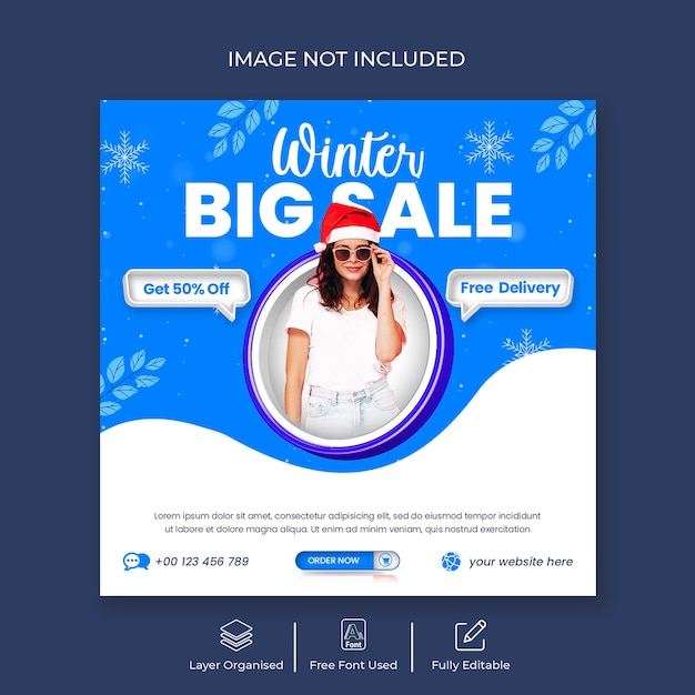 Postagem do Instagram de venda de inverno e modelo de banner de postagem de mídia social