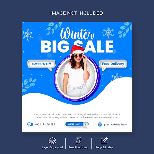 PSD postagem do instagram de venda de inverno e modelo de banner de postagem de mídia social