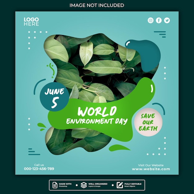 Postagem do instagram do dia mundial do meio ambiente ou modelo de mídia social de banner da web quadrado