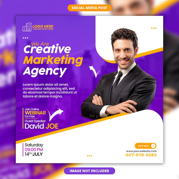 Postagem do Instagram para agência de marketing digital ou modelo de banner quadrado da web