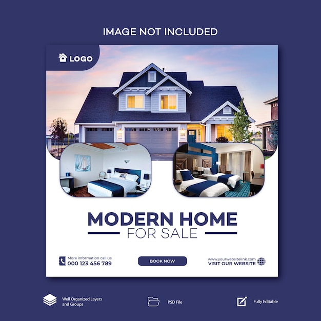 Postagem em mídia social de imobiliárias ou modelo de banner quadrado