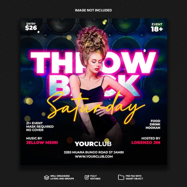 Postagem em mídia social de panfleto de festa de dj e modelo de banner na web