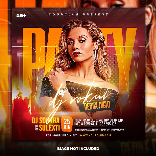 Postagem em mídia social de panfleto de festa de dj e modelo de banner na web