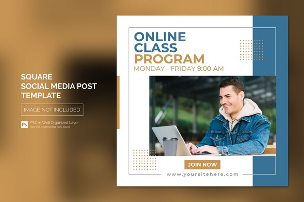 PSD postagem em mídia social do programa de aula online ou modelo de banner quadrado