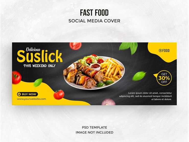 Postagem em mídia social sobre comida ou modelo de capa do Facebook