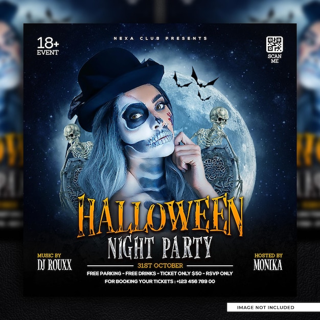 Postagem na mídia social da festa da noite de terror de halloween