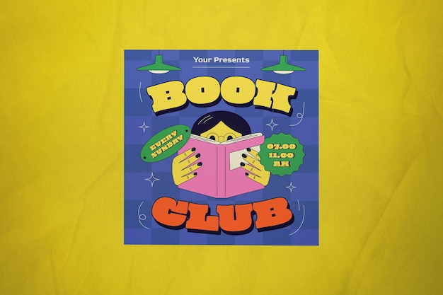 PSD postagem na mídia social do blue retro book club