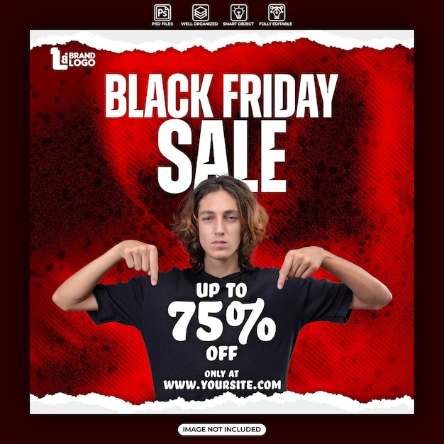 Postagem na mídia social e banner da web de venda na sexta-feira negra