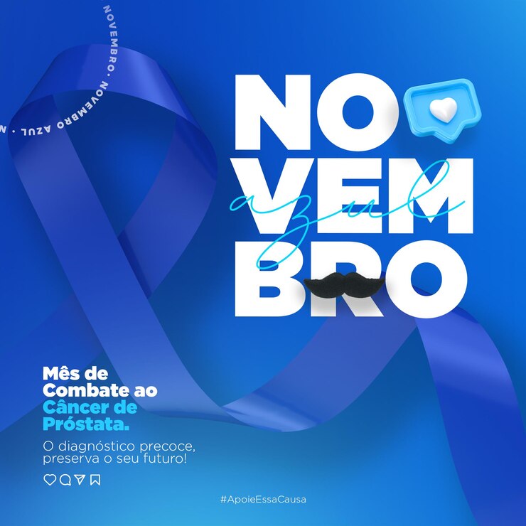 PSD postagem nas redes sociais para a campanha novembro azul em renderização 3d em português brasileiro